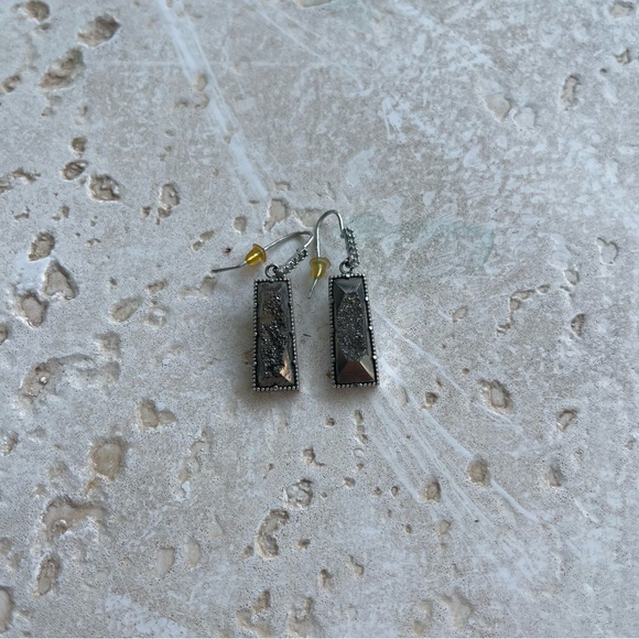 Silver Rectangle Platinum Drusy Earrings - Picture 2 of 2